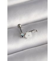 316L Çelik Gümüş Renk Zirkon Taş Detay Beyaz Çiçek Model Tragus Piercing 5886 - SSSSSS4440-6