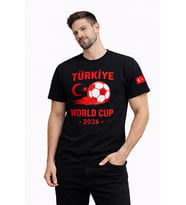 Erkek Türkiye World Cup 2026 Baskılı Tişört Futbol Temalı Forma T-Shirt - Siyah