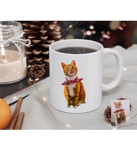 BK Gift Kişiye Özel Tam Boy Kedi Karikatürlü Beyaz Kupa Bardak-1