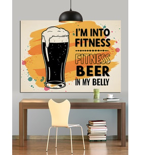 Bira Ve Fitness Komik Slogan Dekoratif Kanvas - Mdf Ahşap Tablo