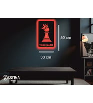 Destina Ahşap Satranç Temalı Kişiselleştirilebilir Led Tablo - 30cm*50cm (Kırmızı)