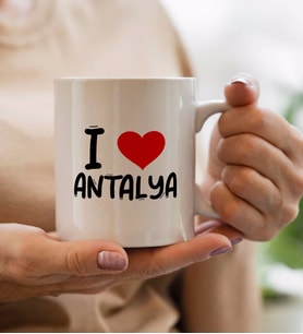 BK Gift I Love Antalya Tasarımlı Beyaz Kupa Bardak
