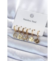 316L Çelik Gold Renk Çoklu Figür Model Kadın Küpe Seti - TJ-BKP8142
