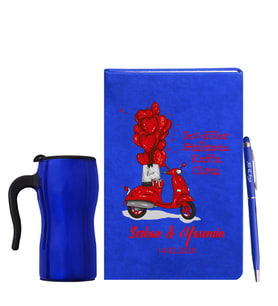Sevgililer Gününe Özel Mavi Defter Kalem & Termos Mug Hediye Seti 13