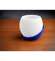 3D Baskı Küre Saksı - Kafes Dokulu İki Parçalı Dekoratif Saksı - Beyaz-Mavi