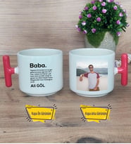 Baba Kupa Bardak Fotoğraflı T Kırmızı Kulplu Babaya Babalar Günü Hediyesi