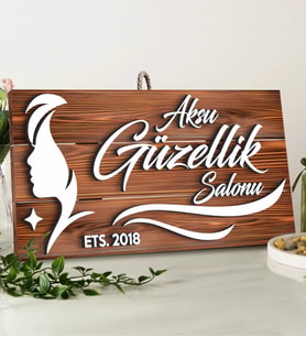 BK Gift Kişiye Özel Güzellik Salonu Tasarımlı Dekoratif Ahşap Tabela