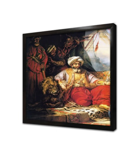 Aslan ve Sultan Çerçeveli Cam Tablo