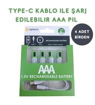 Usb Type-c İle Şarjolabilen 4 Adet Aaa 1.5v Lityum Şarjlı Kalem Pil 750 Mah Uzun Ömürlü