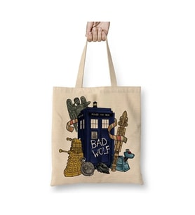 Doctor Who Tardis Bez Çanta Uzun Saplı Alışveriş Çantası Plaj Çantası (Beyaz)