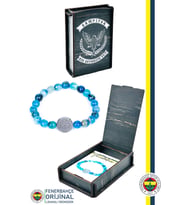 Fenerbahçe Orijinal Lisanslı FB Mavi Akik Fasetli Doğaltaş Bileklik Hediyelik Ahşap Kutul