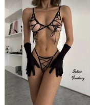 Intive Fantasy Tamamı Bağlamalı Sütyen String Ayarlanabilir Takım (Siyah)