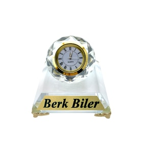 Kişiye Özel Tasarım Kristal Cam Kaideli Masa Saati, Kaideli Saat, Cam Kaideli Saat, Cam Saat, Kristal Saat, Masa Saati, Kaideli Saat, Ofis Saat, Hediye Saat, Ofis Hediyesi, İş Hediyesi, Doğum Günü Hediyesi
