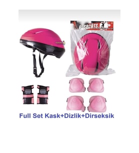 Çocuk Kask Dizlik Dirseklik Koruyucu Set 7 Parça (Fuşya)