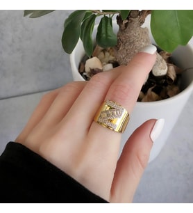Z Harfi Baget Taşlı Gold Kaplama Gümüş Yüzük