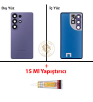 Samsung Galaxy S26 Ultra Mor Renk Lensli Arka Kapak + B7000 Yapıştırıcı Arka Cam Batarya Kapağı Pil Kapağı Lazer Kesim Back Cover Galaxy S26 Ultra Uyumlu