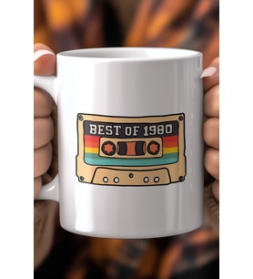 Retro Kaset Desenli 330ml Baskılı Beyaz Seramik Kupa Bardak