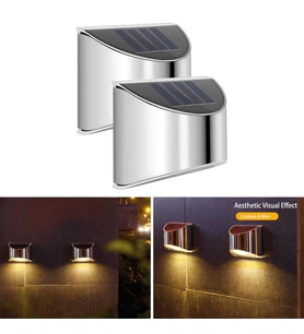 TechnoSmart 2Adet Solar Metal Tek Taraflı Aplik Duvar Lambası Dekoratif Led Aydınlatma Güneş Enerji
