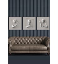 Blok Design Kabartma Görünümlü Şapkalı Kadın Kanvas Duvar Tablosu 3'lü Set (Beyaz-Sarı)