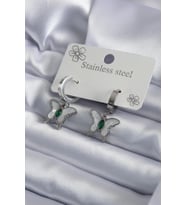 Çelik Gümüş Renk Kelebek Model Kristal Taş Detay Kadın Küpe