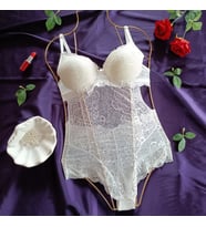 Dolly Dantelli Dolgulu Agraflı Kadın Fantezi Bodysuit (Ekru)
