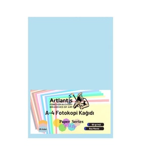 Buz Mavisi Renkli A-4 Fotokopi Kağıdı 25 li 1 Paket Artlantis Fotokopi Renkli A4 Kağıdı