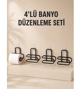 4 Adet Yapışkanlı Tuvalet Kağıdı Askısı Siyah Metal Delmeden Duvara Monte Wc Kağıtlık