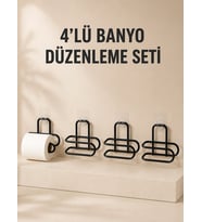 4 Adet Yapışkanlı Tuvalet Kağıdı Askısı Siyah Metal Delmeden Duvara Monte Wc Kağıtlık
