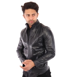 Hakiki Deri Siyah Erkek Deri Mont Dikiş Işlemeli Yandan Cepli Deri Ceket