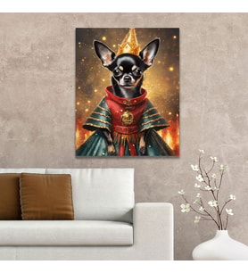 Tekli Dikey Kanvas Duvar Tablosu Kral Kostümlü Köpek Chihuahua