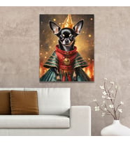 Tekli Dikey Kanvas Duvar Tablosu Kral Kostümlü Köpek Chihuahua