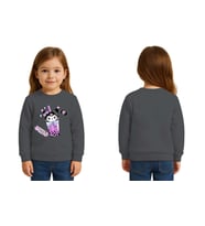Unisex Kuromi Baskılı Çocuk Swaetshirt 3 İplik Şardonlu (Füme)