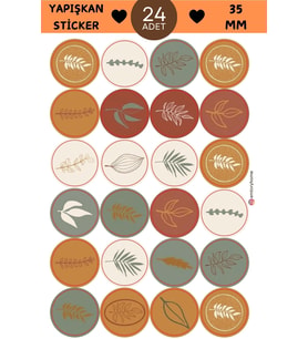 24 Adet - Orange & Red Sticker - Hediye Paketi Sticker - Çiçek Sticker - Yaprak Sticker (Pembe)