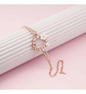pilelistore 925 Ayar Gümüş Rose Manolya Çiçeği Kelebek Kadın Bileklik