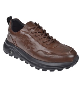 Guja Hakiki Deri Bağcıklı Erkek Spor Ayakkabı Sneaker GJ-26K565 KAHVE