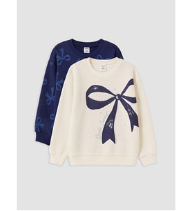 LCW Kids Ekru Baskılı Kız Çocuk Kalın Sweatshirt