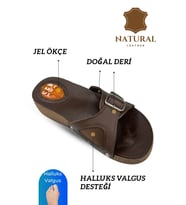 Sermoda Hakiki Deri Kadın Terlik - Halluks Valgus Destekli Jel Taban Kadın Terlik Kahve