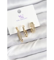 Pirinç Zİrkon Taşlı Yıldız Model Gold Renk 3'lü Kadın Küpe (Altın)