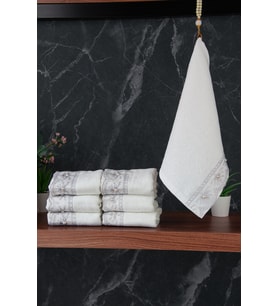 % 100 Pamuklu Kadife Güpürlü İnci Işlemeli 6 lı Çeyizlik El Yüz Havlu Seti - 30x50 cm - 04466 - Gri (Karışık)