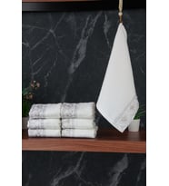 % 100 Pamuklu Kadife Güpürlü İnci Işlemeli 6 lı Çeyizlik El Yüz Havlu Seti - 30x50 cm - 04466 - Gri (Karışık)