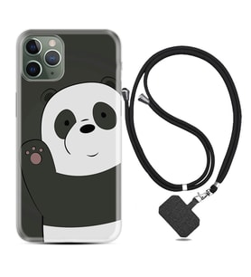 Apple iPhone 11 12 13 14 Pro Max Kılıf Boyun Askılı Silikon Hello Panda 1709