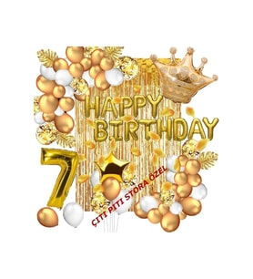 7 Yaş Lüks Happy Bırthday Kral Taçlı Doğum Günü Seti