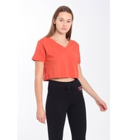 Maraton Regular Kadın V Yaka  Kiremit Crop Top
