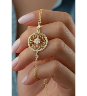 925 Ayar Çiçek Gold Gümüş Bileklik
