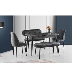AY MASA VE SANDALYE BENCH TAKIMI, GRİ SİYAH, 120x70