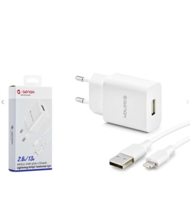 Genax GNX004 Lightning USB Şarj Adaptörü Set 2.6A 13W Beyaz