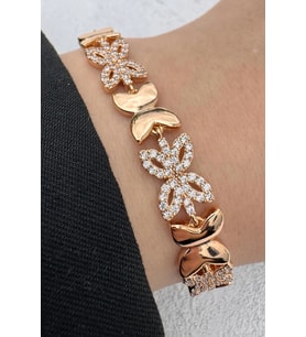 Xuping Rose Gold Çiçek Motifli Zirkon Taşlı Kadın Bileklik
