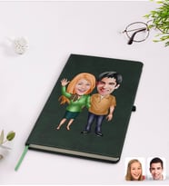 BK Gift Kişiye Özel Sevgililer Karikatürlü Yeşil Termo Deri Defter Model 110