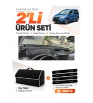 PEUGOT PARTNER EKRANLI KAPAKLI (2008-2017) Uyumlu Torpido Örtüsü + Tay Tüyü Çanta Seti - Siyah Gri