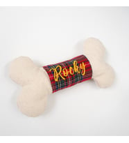 LuwiStitch, İsimli Köpek Oyuncağı ,Kişiye Özel Nakışlı Kemik Oyuncak - Ekose Desenli-Large (24cm) (Kırmızı)